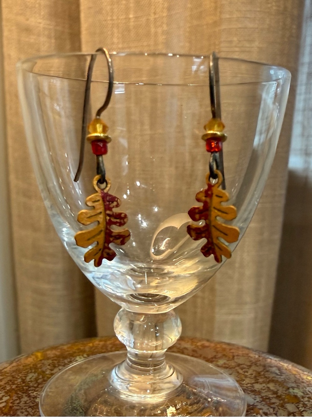 Handcrafted Yellow and Red Oak Leaf Drop Earrings - Women Jewelry